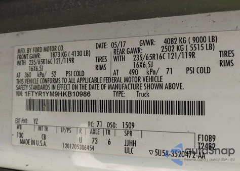 2017 Ford Transit-250 z USA, uszkodzony, nr VIN 1FTYR1YM9HK510986